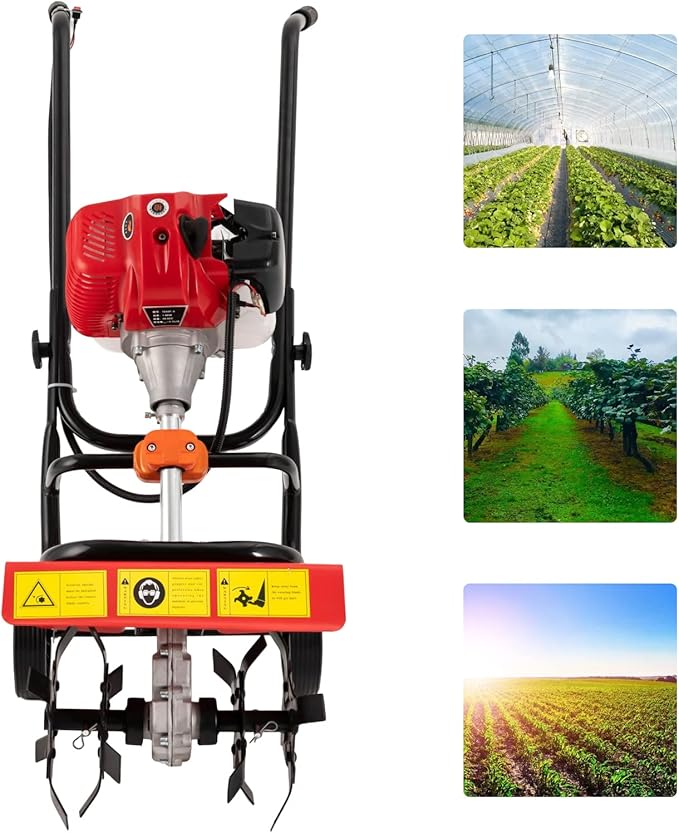 Tiller/Cultivator, Garden Rototiller for Lawn, Garden and Field Soil Cultivation, 52CC Gas Powered Engine Rototiller Garden Tool Cordless, Cultivated Land Depth 5-10cm/1.97-3.94in