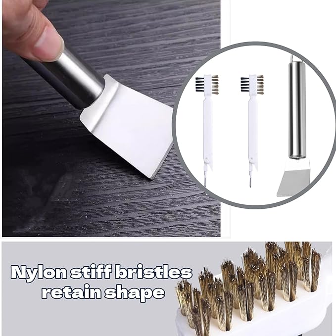 Scraper Tool Set Multi Function 2Pcs Gas Stove Brush Stainless Steel Pan Scrubber 1Pcs Cooktop Cleaner Stove Top Tool for Kitchen Surface Maintenance and Cleaning Tasks