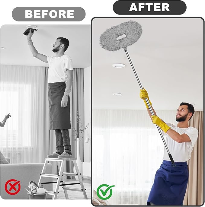 Storystore Ceiling Fan Cleaner Duster - Bendable and Adjustable Long Handle Feather Duster Kit, Fan Blade Cleaner for Cleaning High Ceilings Chandelier, Furniture, Blinds (Grey-2 Duster 1 Handle)