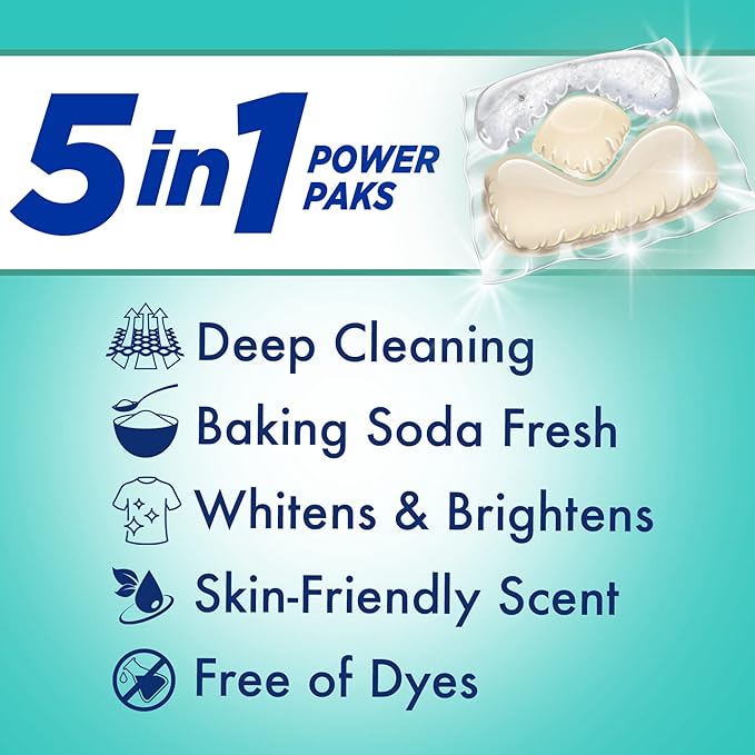 Arm & Hammer Sensitive Scent 5-in-1 Laundry Detergent Power Paks, 50 Count, Fresh