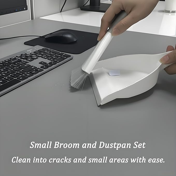 Dust pan Broom Brush Dustpan - Dustpan and Brush Set,Mini dust Pans with Brush,Dust Pan and Brush Set for Table, Key Board, Cat, Dog and Other Pets, Dust Pan Brush Nesting Tiny Cleaning Broom（Gray）