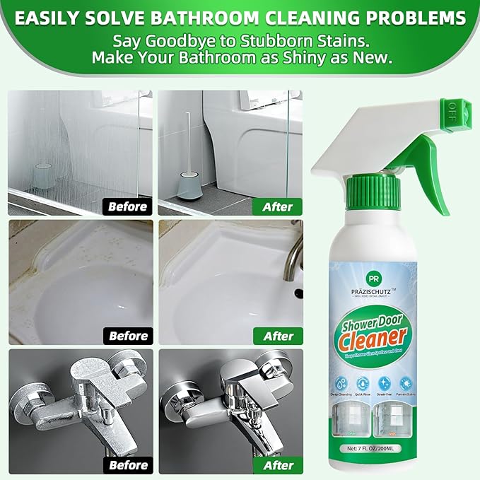 Bathroom Glass Cleaner Spray - Removes Limescale, Soap Scum, and Oil Film, Streak Free Instant Shine for Mirrors, Tiles & Shower Doors | No Residue, Vinegar-Free Formula, 200ml