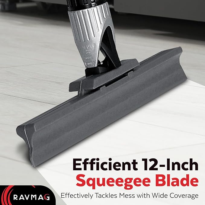 Silicone Floor Squeegee with 55-Inch Long Handle, 12-Inch Single Cast Silicone Blade, 360° Swivel Joint - Multifunction Floor Squeegee for Garage, Concrete Floor, Shower Floor, Glass Windows