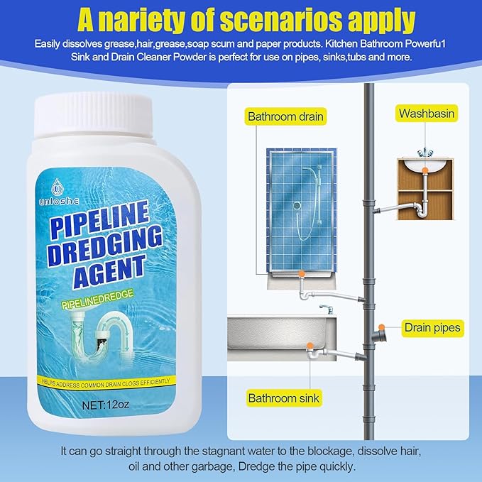 Pipeline Dredging Agent, Drain Clog Remover, Powerful Sink Drain Cleaner for Bathroom and Kitchen Sink Pipe Unclog (1PCS)