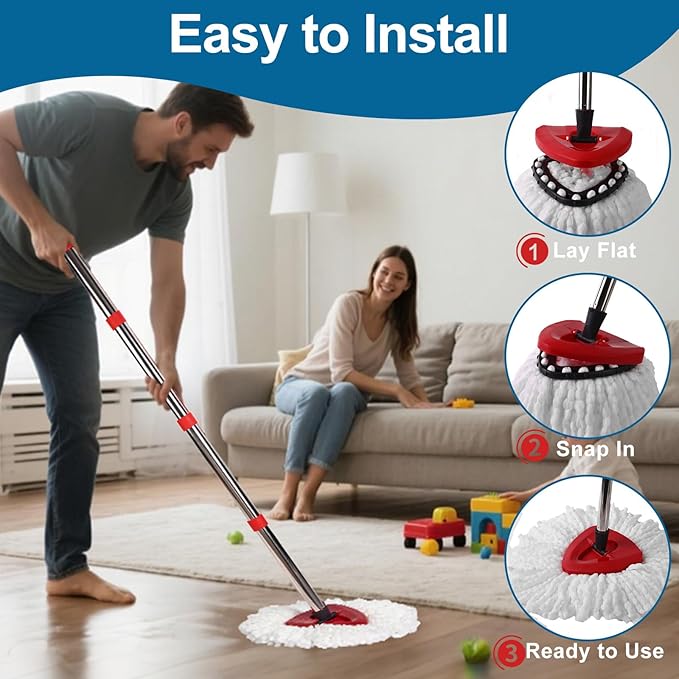 6 Pack Mop Heads Replacements, Compatible with O Cedar Easywring 1-Tank System Easy Wrin Spin Mops, Triangle Swivel Microfiber Mops, Washable & Easy to Replace