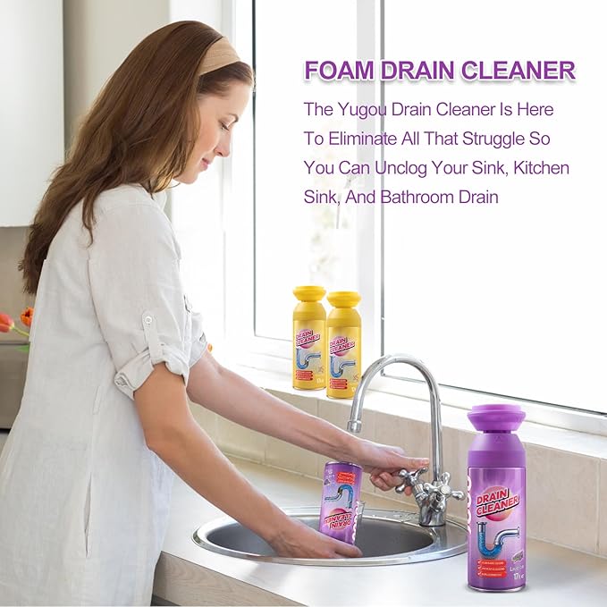 Foaming Drain Cleaner, Sink Drain Cleaner and Deodorizer for Kitchen Sinks, Shower Drains, Tubs (Lavender, 2pcs)