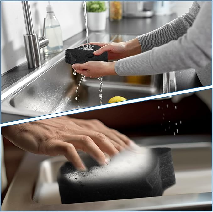 Tioncy 12 Pack Black Cat Sponges Bulk Dual Sided Scrubber Sponges Dishwashing Non Scratch for Cat Kitchen Accessories Dish Scouring