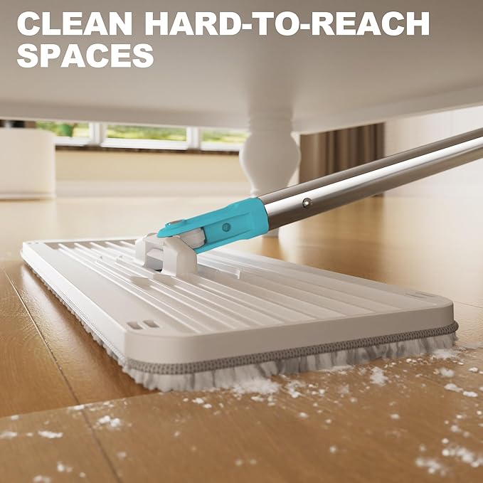Mop and Bucket Set, Mops for Floor Cleaning Turquoise-Cyan, Wall Mop with Long Handle, Squeeze Flat Mop and Bucket System, Dry & Wet Dust Mop for Household Cleaning with 2 Microfiber Mops