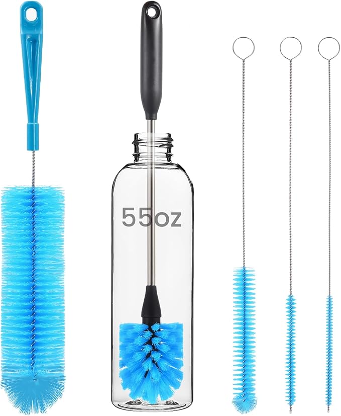 5 Pack Bottle Brush, Straw Cleaner Brush & Water Bottle Brush,15in Stainless Steel Brush, 3 Straw Brushes, 3-in-1 Bottle Cleaning Brush for Water Bottle, Coffee Mugs, Straws-Blue