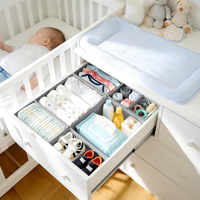 DIMJ Drawer Organizer Clothes Storage - 28 Pack Baby Dresser Organizer for Nursery, Foldable Closet Drawer Organizer Bins for Bedroom Organization, Fabric Storage Dividers for Socks, Underwears, Bras