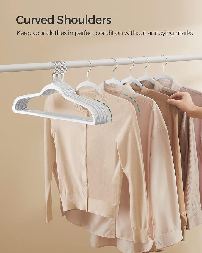 SONGMICS Clothes Hangers, Pack of 50 Plastic Coat Hangers, Space-Saving, Cloud White UCRP050W05