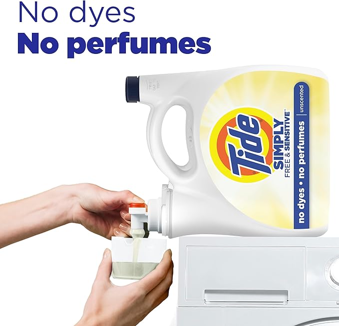 Tide Simply Liquid Laundry Detergent, Free & Sensitive Scent, 89 Loads, 117 fl oz