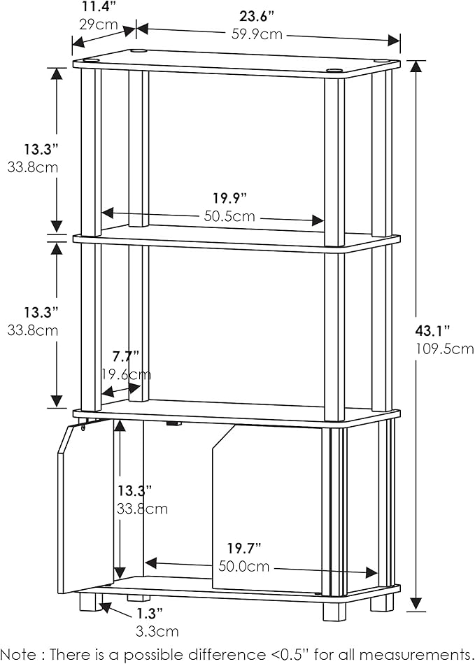 Furinno GO GREEN Storage Shelves, 4-Tier Book Shelf, Bookcase, Display Shelf with Open Shelf and Closed Storage, for Organization and Storage, Living Room, Garage, Home Office, Espresso