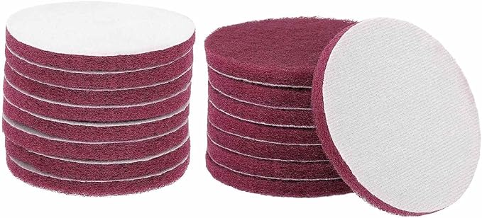 HARFINGTON 16pcs Scrubber Scouring Pads 400 Grits 5 Inch Drill Power Brush Hoop and Loop Surface Conditioning Disc Drill Scuffing Disc Scrub Pads for Home Kitchen Cleaning, Red