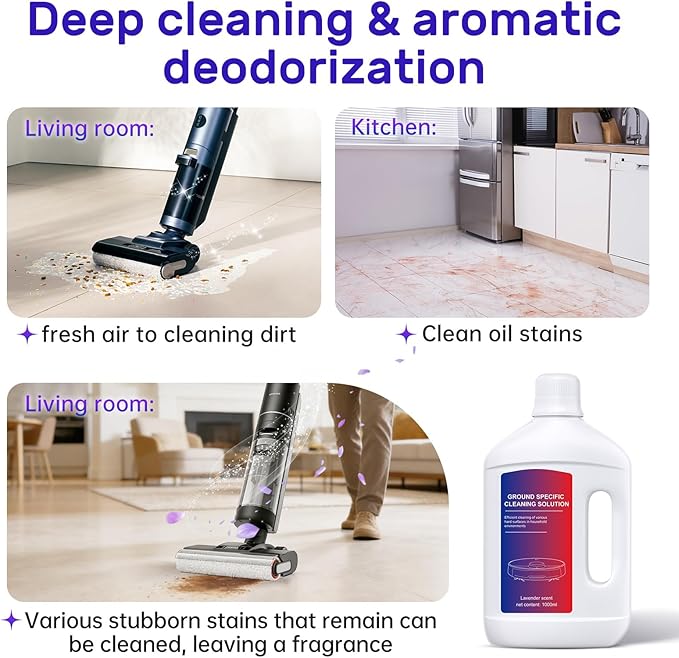 Lavender Floor Cleaning Solution 1L Compatible with Dreame Wet & Dry Vacuum and Robot， Residue & Streak Free,Suitable for All Robot Vacuum Cleaners and Wireless Wet Dry Dual-Use Vacuum Cleaners