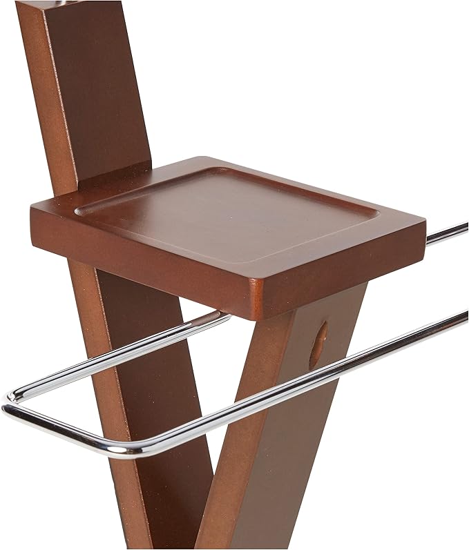 Proman Products Josh Freestanding Wooden Valet Stand Organizer with Tray, Hanger, Trouser Bar, Walnut