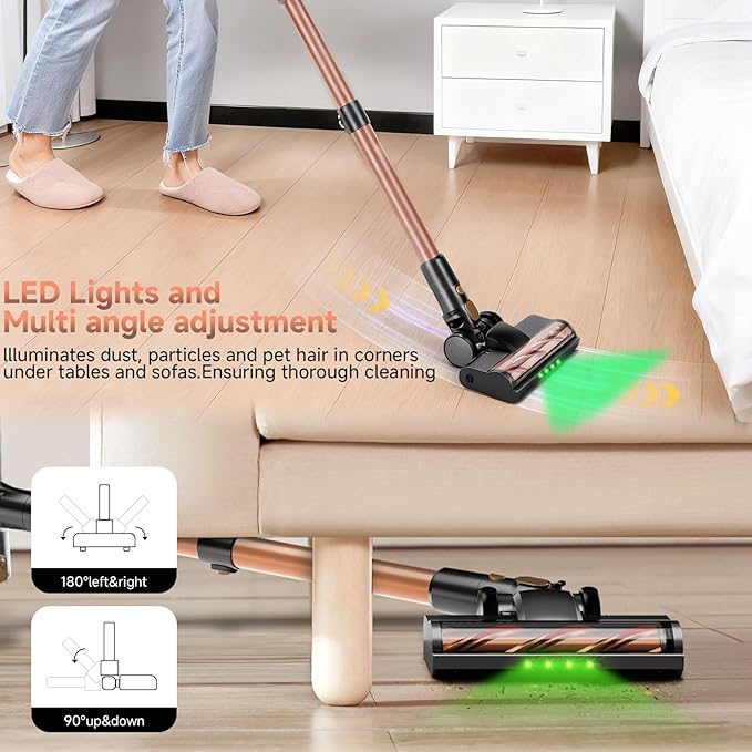 Shieal Cordless Stick Vacuum Cleaner - 45KPA Powerful Suction Vacuum with 45 Min Runtime, Detachable Battery, Anti-Tangle & 1.5L Dust Cup, 8 in 1 Vacuum Cleaner for Pet Hair, Carpet, HardFloor, Pink