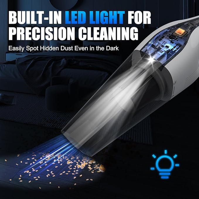 Handheld Vacuum Cordless, Ultra-Strong Suction Car Vacuum Portable Cordless, Rechargeable Hand Held Car Vacuum Cleaner High Power with Multi-Nozzles & Washable Filter for Car, Home, Pets, White