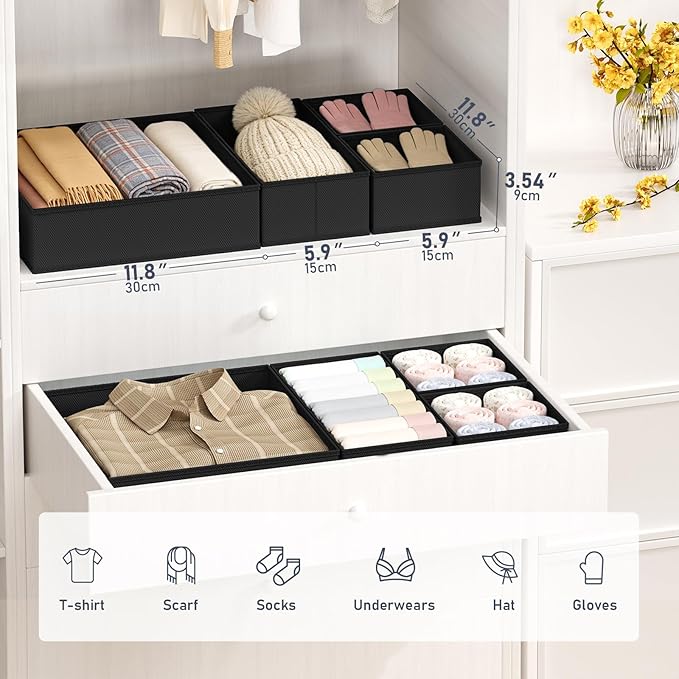 DIMJ Drawer Organizer Clothes Storage - 28 Pack Baby Dresser Organizer for Nursery, Foldable Closet Drawer Organizer Bins for Bedroom Organization, Fabric Storage Dividers for Socks, Underwears, Bras