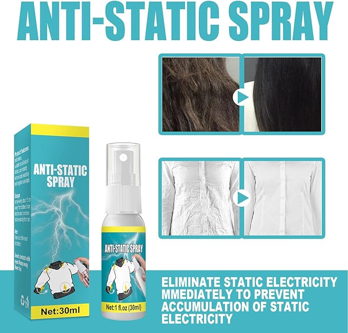 Anti-Static Spray, 30 ml Anti-Static Spray Multifunctional Anti-Static Spray for Garment Furniture, Static Remover for Clothes, Portable Anti-Static Spray for Removing Static Impacts, Anti-Static