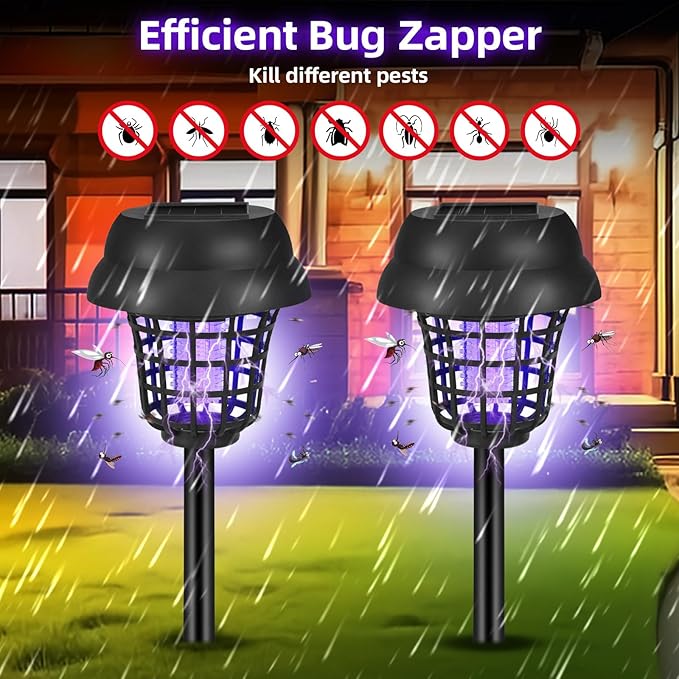 Solar Bug Zapper Outdoor Waterproof Solar Powered Mosquito Zapper Repellent Outdoor Patio,Cordless & Auto On/Off Small Fly Insect Zappers for Garden Backyard Gnat Bug Lamp for Outside,Pack of 4