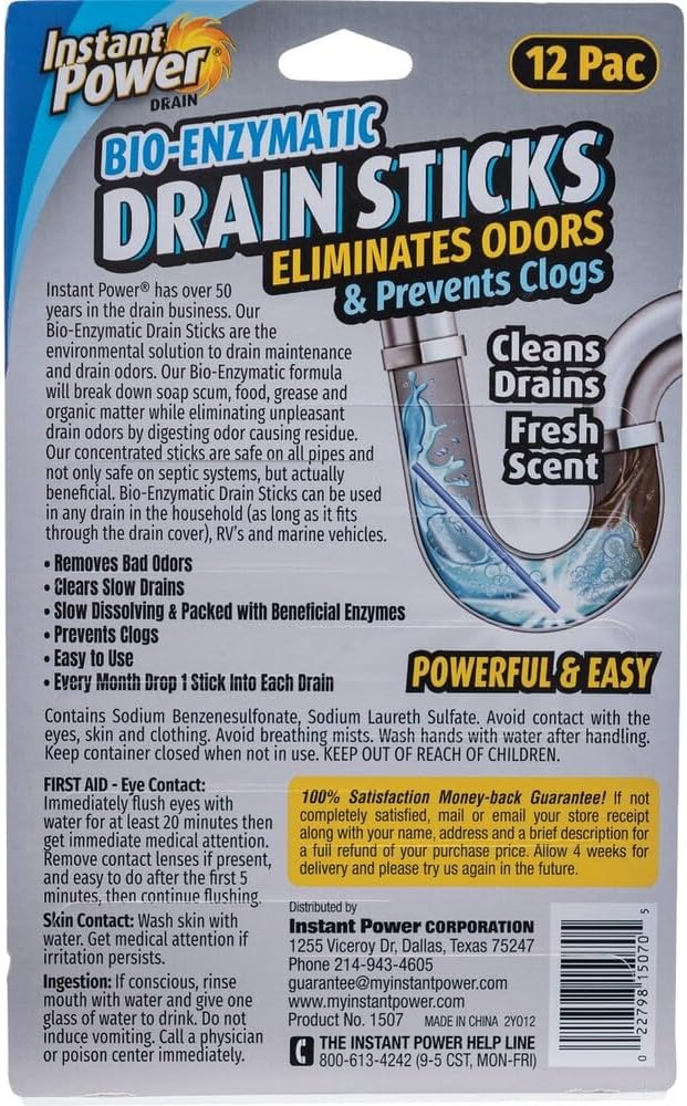 Instant Power Stick Enzymatic Drain Opener 12 pk - Total Qty: 1