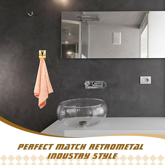 Boao 4 Pcs Self Adhesive Towel Hook Holder Grabber Stainless Steel Kitchen Dish Towel Hook Wall Mount Non Drilling Hangers Rack Hand Tea Holders for Bathroom Accesories Kitchen Gadgets(Gold)