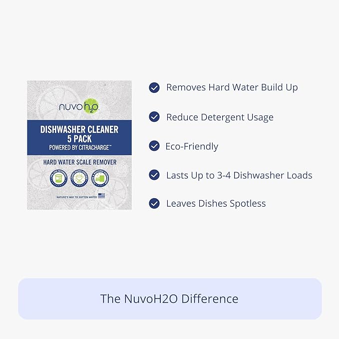 NuvoH2O CitraCharge Dishwasher Cleaner Packs – Removes Limescale, Hard Water Spots & Calcium Deposits, All-Natural Citrus Formula, Safe for Dishwashers & Appliances