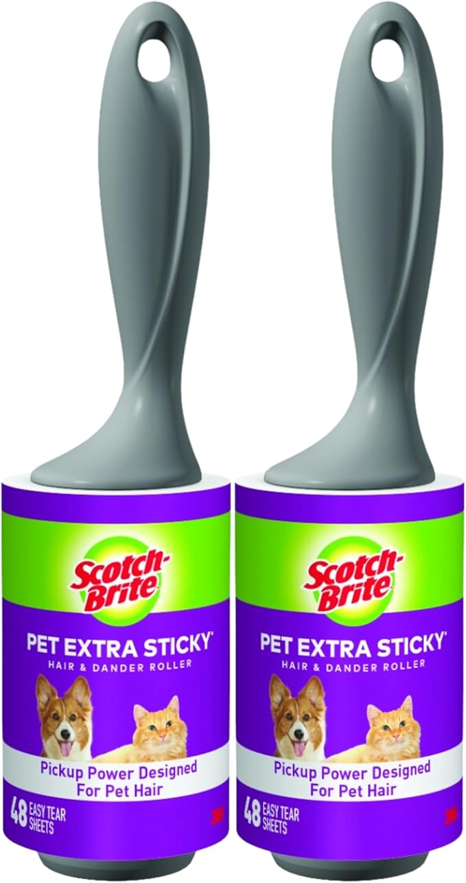 Scotch-Brite Pet Hair Pickup Extra Sticky Lint Roller, 50% Stickier, Fur & Fluff Remover for Clothes, Couches, Dog Beds & Car Seats, 4 in x 22.5 ft, 2 Pack, 96 Sheets