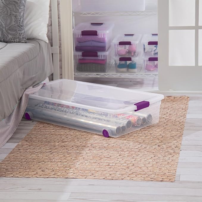 Sterilite 4-Pack 60 Quart ClearView Latch Box, Wheeled Underbed Organizer Bins with Latching Lids - Clear Plastic Organization Containers for Closet, Bedroom, Shelving Units and Everyday Home Storage