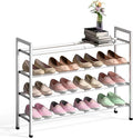 Bumusty 4-Tier Expandable Shoe Rack for Closet, 18“-33” Adjustable Shoe Rack for Small Space, Small Shoe Organizer for Front Door, Sturdy Metal, White