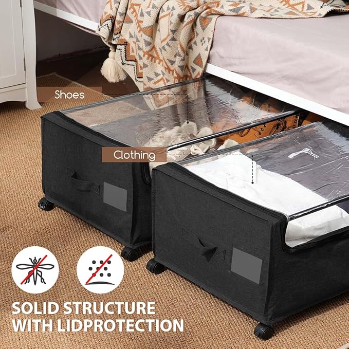 FOUCSSOMEI Under Bed Storage with Wheels, Under The Bed Storage Drawers On Wheels, Rolling Underbed Drawers, Lockable, Heavy Duty, XXXXL Size 90L