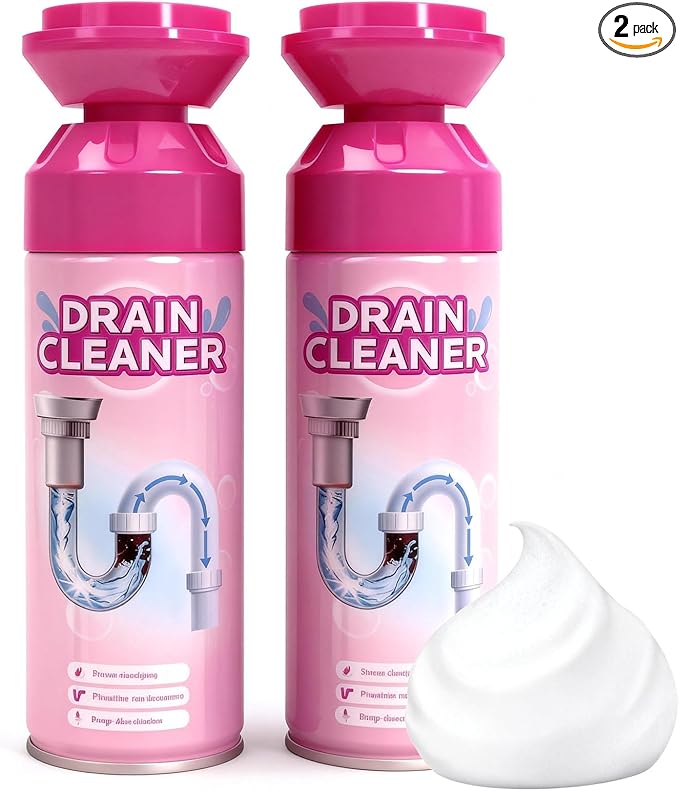 Foaming Drain Cleaner for Household Clogs – Slow-Release Formula for Kitchen & Bathroom Drains (2 pack)