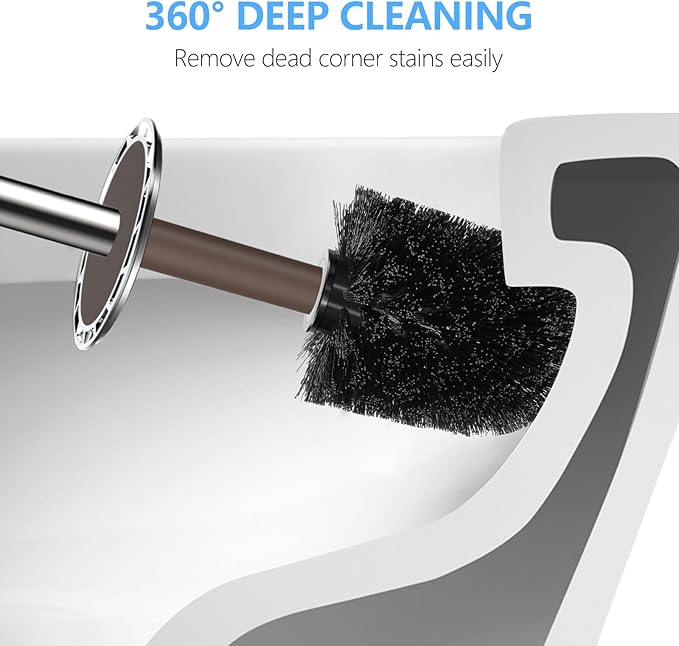 SetSail Toilet Brush, Compact Size Toilet Bowl Brush and Holder Toilet Brushes for Bathroom with Stainless Steel Handle Toilet Cleaner Brush with Durable Scrubbing Bristles, 4 Packs, Brown