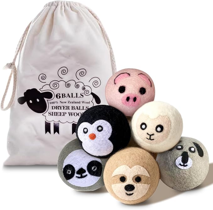 Natural Wool Dryer Balls XL 6-Pack - 100% New Zealand Wool, Reusable Eco-Friendly Fabric Softener, Reduces Wrinkles, Static & Drying Time, Chemical-Free Alternative to Dryer Sheets(LPWB-02)