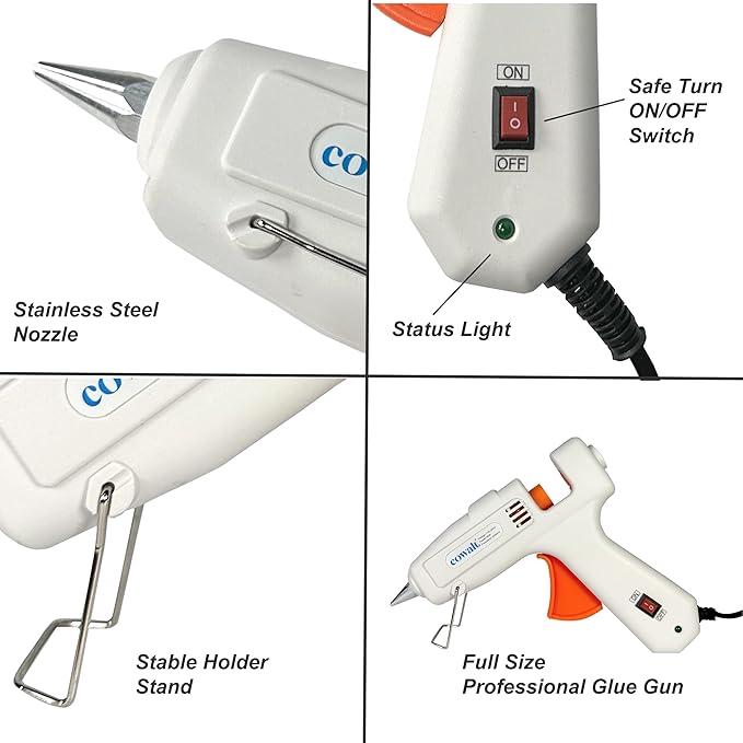 60W Professional Hot Glue Gun Kit - Full Size, Fast Heating, Heavy Duty Silicone Glue Gun with Sticks for Crafts, DIY, Home Repairs White