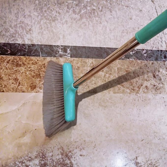 Broom and Dustpan Set Lightweight Upright Lobby Broom and Dust Pan Combo with Long Handle Outdoor Indoor for Home Kitchen Room Office (Blue)