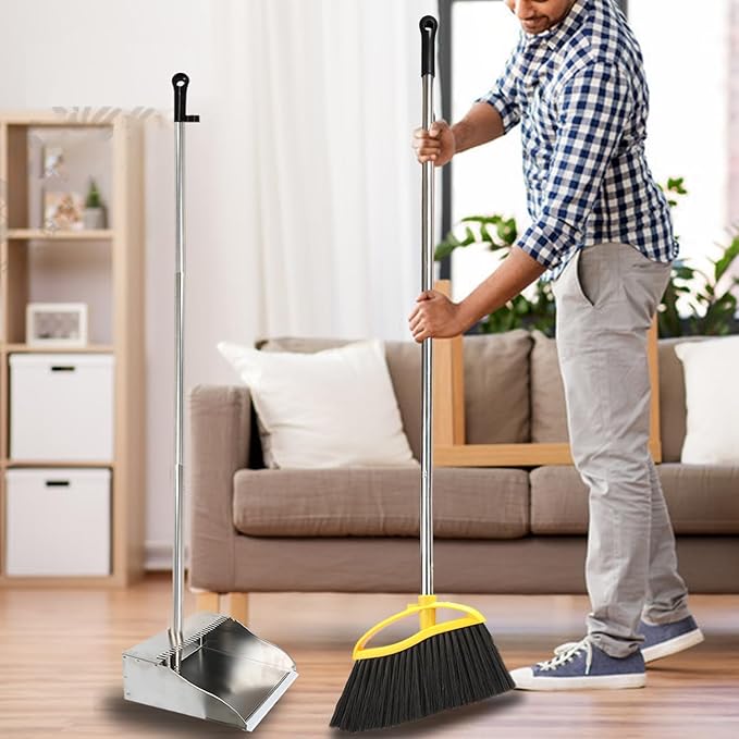 3 Pack Stainless Steel Dustpan Metal Dustpan with Handle Heavy Duty Dust Pan Upright Dust Pan for Home Office Lobby