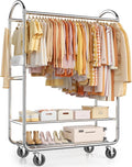 EAGMAK Heavy Duty Clothing Racks for Hanging Clothes 720 Lbs, Rolling Clothes Rack Double Rod Garment Rack with Lockable Wheels, Metal Closet Organizer for Bedroom, Laundry, Retail, Silver