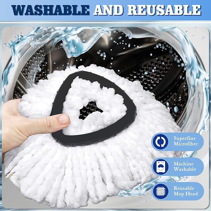 6 Pack Mop Replacement Heads Compatible with Oceda EasyWring Mop Microfiber Mop Refills, Replacement Microfiber Chenille, Easy to Replace,Deep Floor Cleaning and Machine Washable（White)