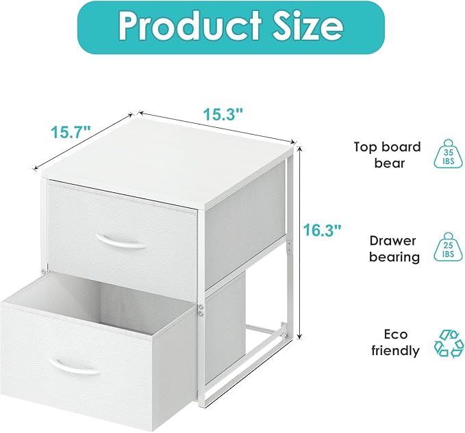 2 Pack Stackable Storage Closet Drawers, White Closet Organizers and Storage, Small Drawers for Closet with Wooden Top & Metal Frame, 2 Tier Modern Short Dresser for Bedroom,Dorm,Living Room, Office