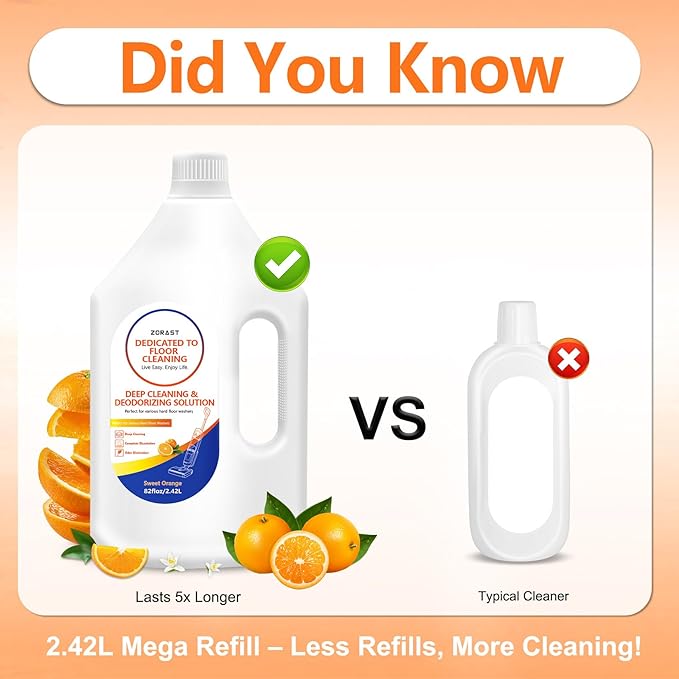 Floor Cleaning Solution Sweet Orange Scent, 82 Fl Oz,Compatible with Tineco S3/S5/S7 Pro & iFloor 3/5 (No Steam), Cleans for Multiple Hard Floors, Deep Deodorization Free StainBusting