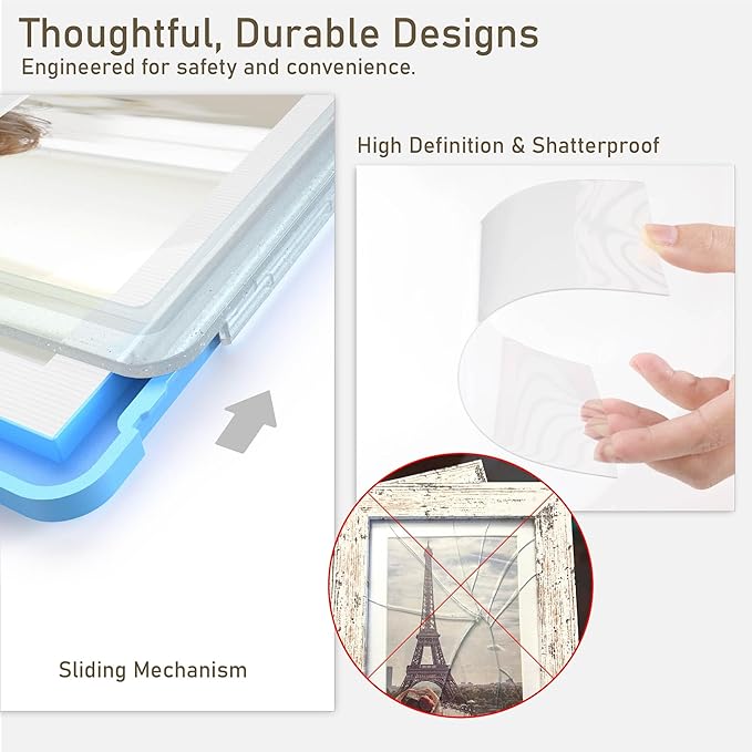 5x7 Picture Frame, Clear Acrylic Photo Frame with White Mat for 4x6 Photos, One-Piece Shatterproof Tool-Free Design, UV-Resistant Waterproof Tabletop Frame for Home Office Decor with 10-Year Warranty