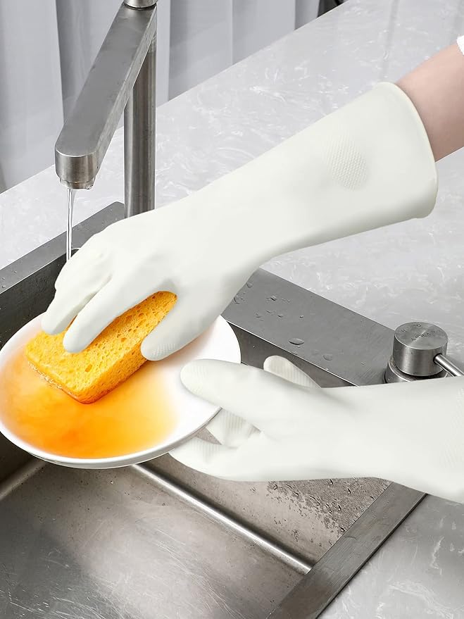 Cleanbear Reusable Dish Washing Rubber Glove Set of 3, Household Cleaning Gloves for Washing