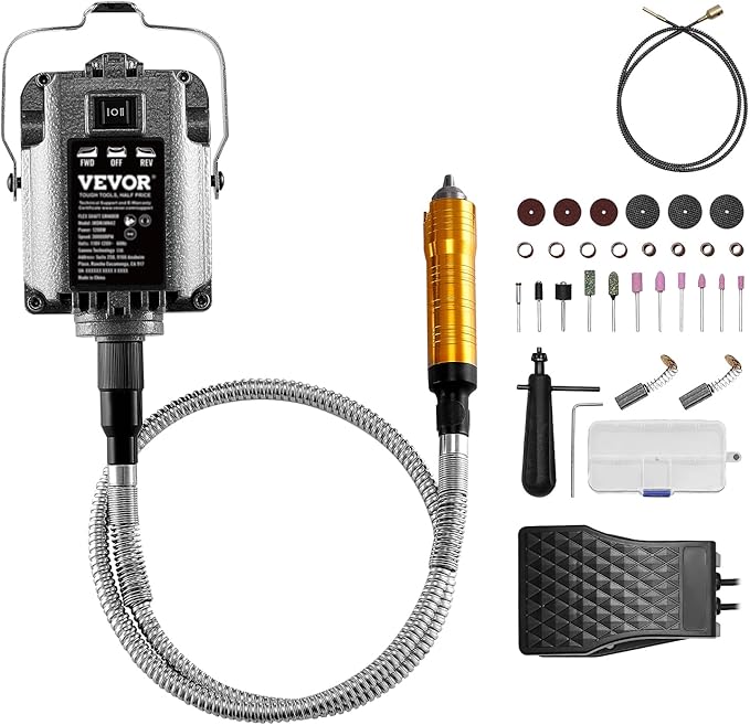 VEVOR Flex Shaft Grinder, 1200W 30,000RPM Electric Flex Shaft Rotary Tool Carver, Multi-functional Hanging Grinding Machine with 31PCS Accessories & Foot Pedal for Carving Buffing Drilling Polishing