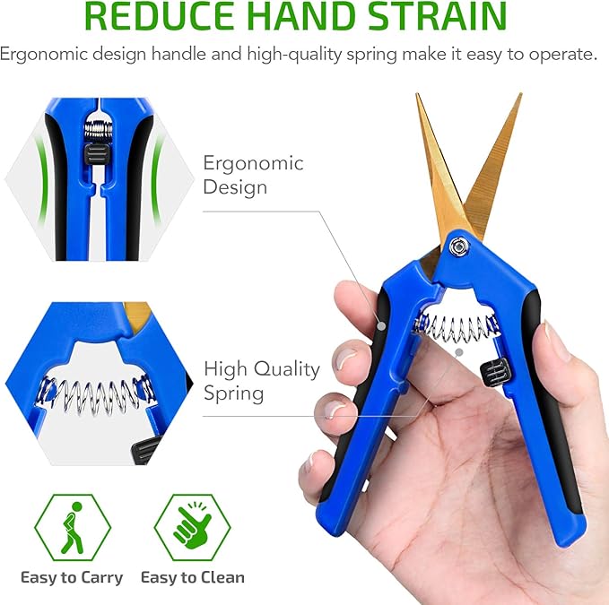 iPower GLPRNR6BLTI 6.5" Pruning Shear Hand Pruner for Gardening Potting with Titanium Coated Curved Precision Blades, 1-Pack, Blue