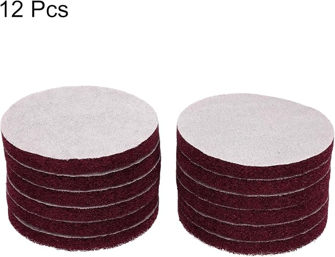 HARFINGTON 12pcs Scrubber Scouring Pads 500 Grits 4 Inch Drill Power Brush Hoop and Loop Surface Conditioning Disc Drill Scuffing Disc Scrub Pads for Home Kitchen Cleaning, Dark Red