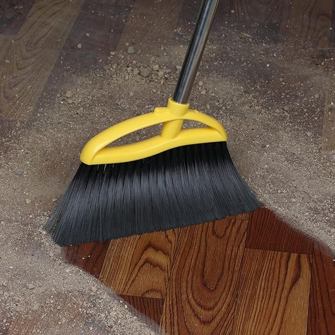 Gloffer Soft Bristles Broom for Indoor Sweeping, Household Cleaning Angle Broom with 55inch Long Handle for Home Office Hardwood Tile Floors Kitchen