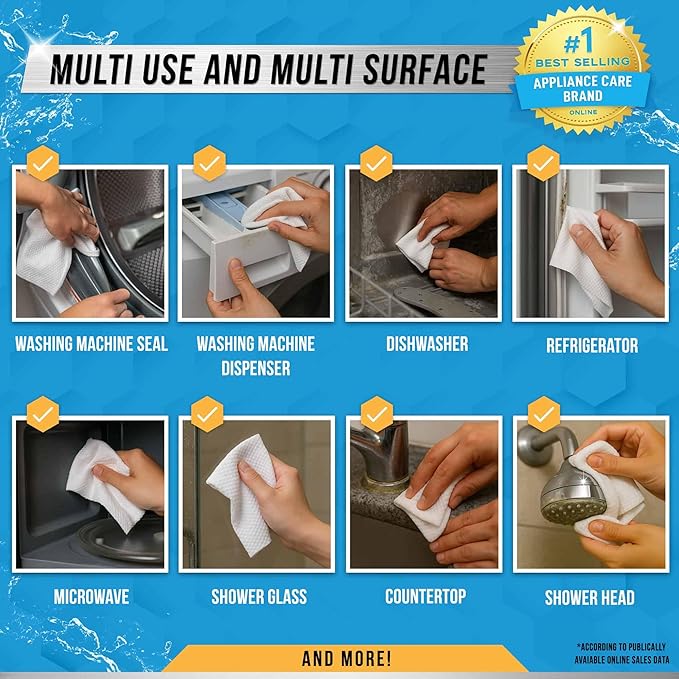 ACTIVE Home Appliance Surface Cleaner Wipes Heavy Duty Wipe for Cleaning Washing Machine, Dryer Stainless Steel Refrigerator, Glass Cooktop, Microwave, Dishwasher, Counter, Tile - 24 Large Wipes