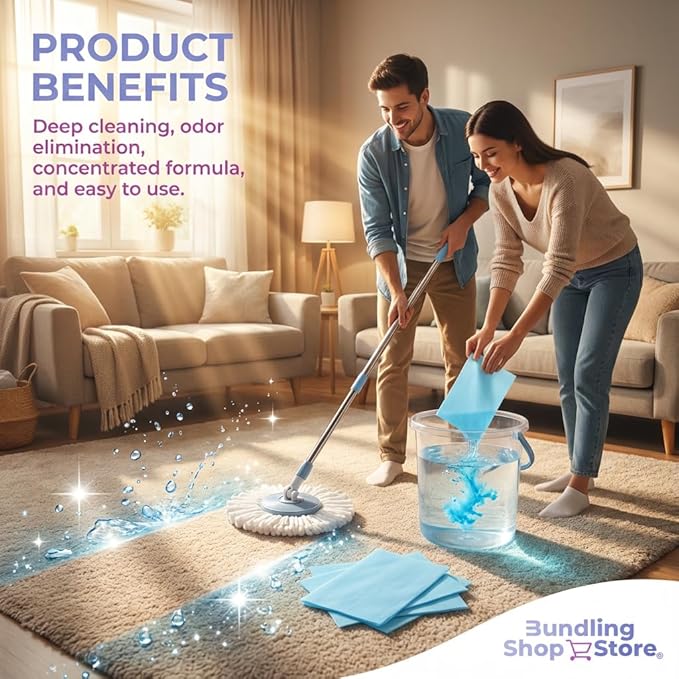 Concentrated carpet cleaner- Water activated citric acid formula for carpets, rugs, upholstery and interior fabrics, pack of 60 units